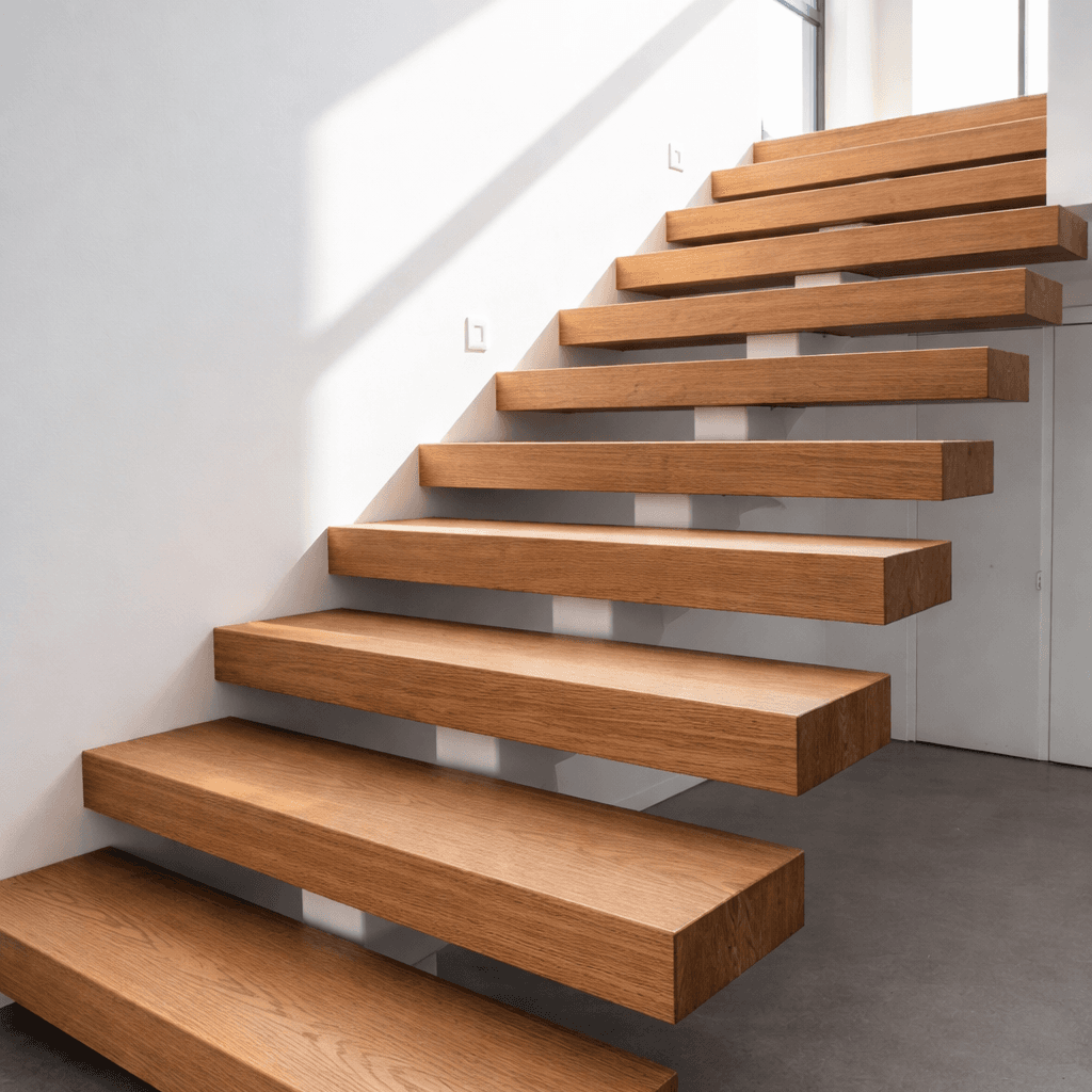 Marches - Pour métal, bois, béton et flottants. Formes L, balancées. LEDs, usinage CNC.